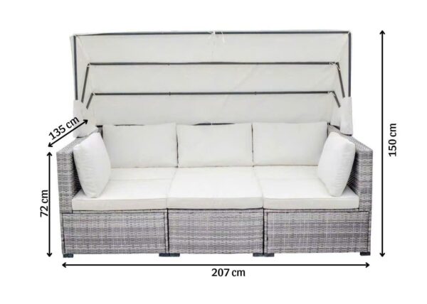 Hardin 1fachgut Lounge Set "Nola" mit Sonnendach inkl. Kissen und Beistelltisch, ca. 209 x 72 x 7 2cm – Hellgrau