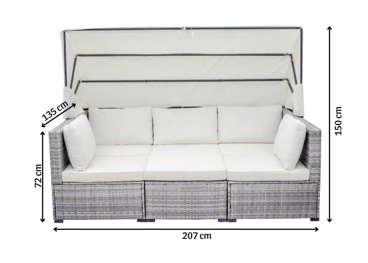 Hardin 1fachgut Lounge Set “Nola” mit Sonnendach inkl. Kissen und Beistelltisch, ca. 209 x 72 x 7 2cm – Hellgrau