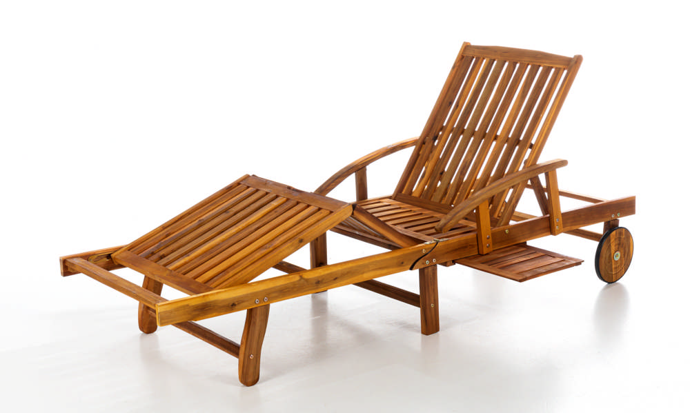 CHILLROI Verstellbare Sonnenliege mit Beistelltisch aus Akazienholz, ca. 195, 5 x 69 x 30/85 cm