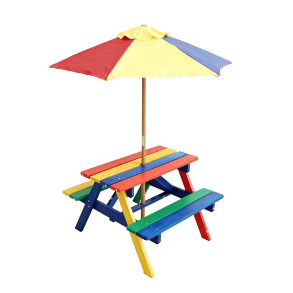 GreenYard Outdoor Kindersitzgruppe aus Tannenholz inkl. Schirm, ca. 71 x 79 x 54 cm – Bunt