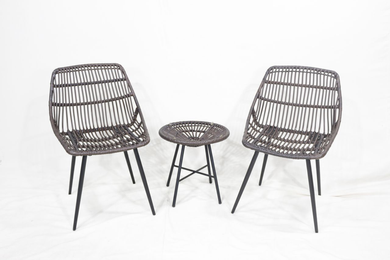 CHILLROI Rattan Bistroset Sitzgruppe Gartengarnitur mit 2 Sesseln – Braun
