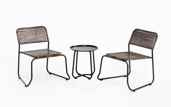 GreenYard 3tlg. Gartenmöbel – Set Bistrotisch mit 2 stapelbare Stühlen in Rattanoptik