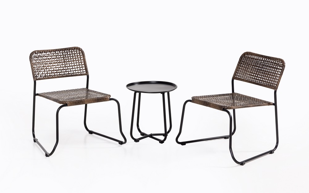 GreenYard 3tlg. Gartenmöbel – Set Bistrotisch mit 2 stapelbare Stühlen in Rattanoptik