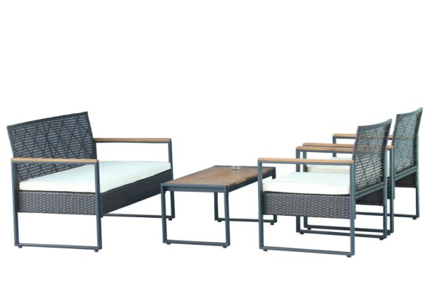 GreenYard 4tlg. Gartenmöbel – Set Bistrotisch mit 2 Stühlen und 1 Bank in Rattanoptik