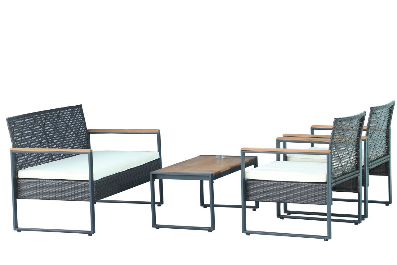 GreenYard 4tlg. Gartenmöbel – Set Bistrotisch mit 2 Stühlen und 1 Bank in Rattanoptik