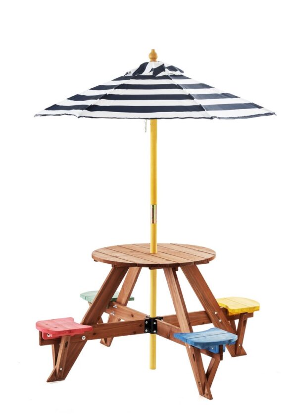GreenYard Outdoor Kindersitzgruppe aus Tannenholz inkl. Schirm, ca. 120 x 120 x 57 cm – Bunt