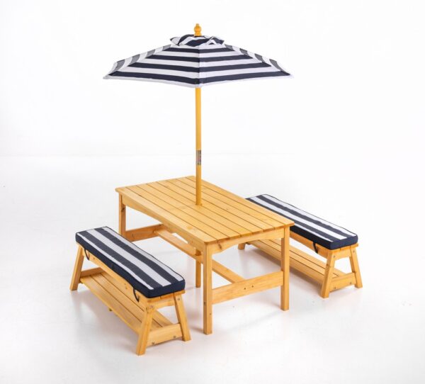 GreenYard Outdoor Kindersitzgruppe aus Tannenholz inkl. Schirm ca. 107 x 58 x 48 cm – Natur