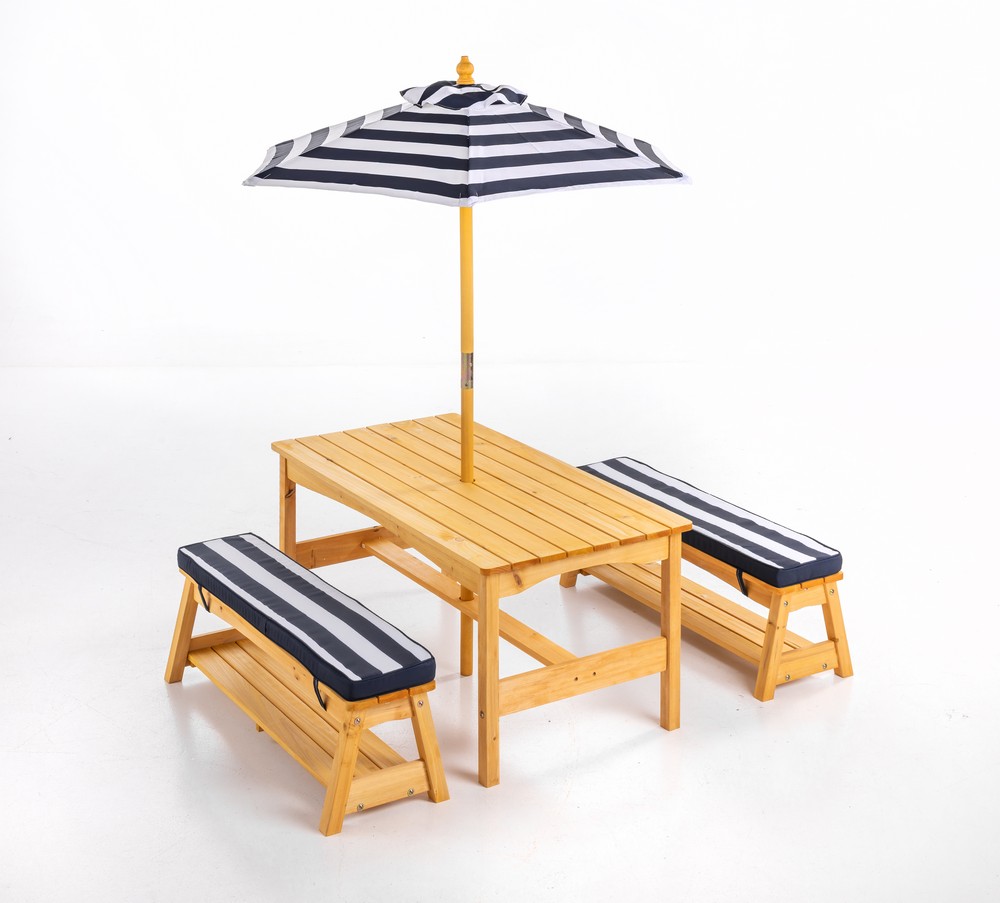 GreenYard Outdoor Kindersitzgruppe aus Tannenholz inkl. Schirm ca. 107 x 58 x 48 cm – Natur