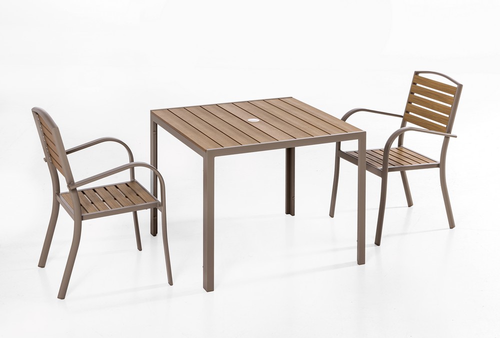 GreenYard Gartentisch aus Aluminium mit Holzoptik, ca. 90 x 90 x 74 cm