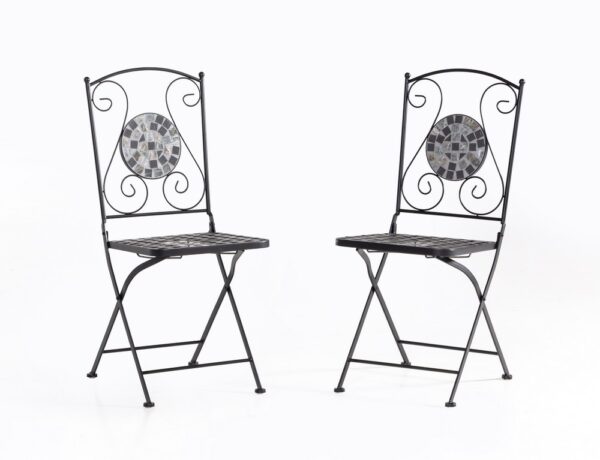 HC Garten & Freizeit 2er – Set Gartenstühle Mosaik GISMO klappbar Keramik, ca. 39 x 48 x 93 cm – Schwarz