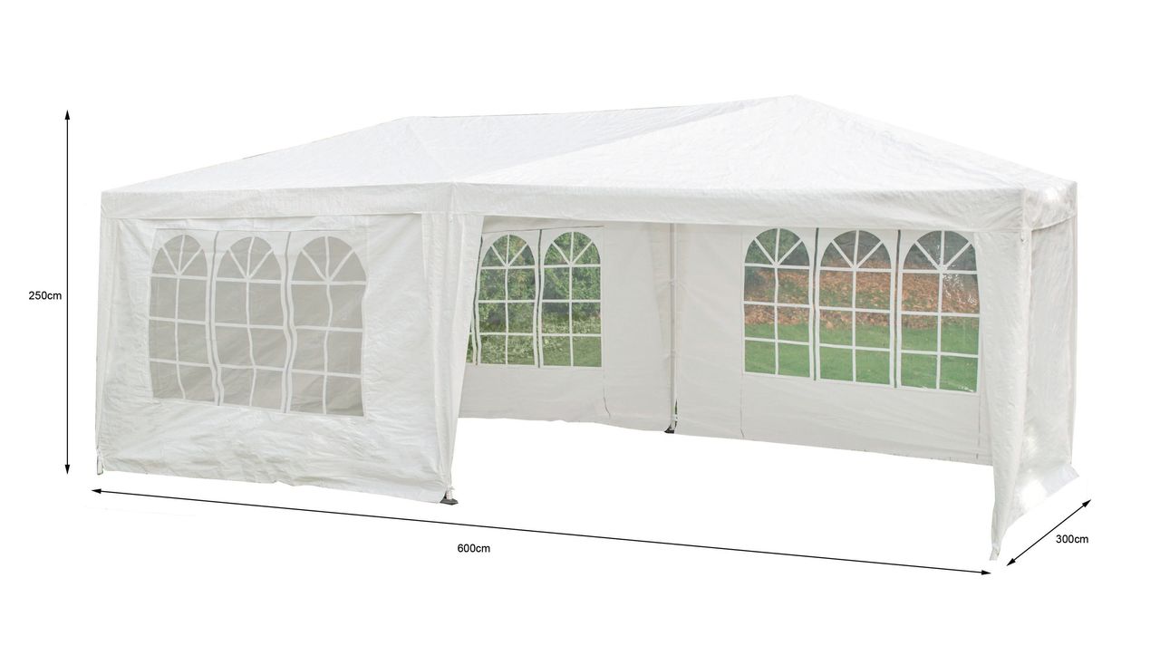 Hardin 1fachgut Pavillon mit 5 Seitenwänden, aus behandeltem Stahl und Polyethylen ca. 600 x 300 x 250 cm – Weiß