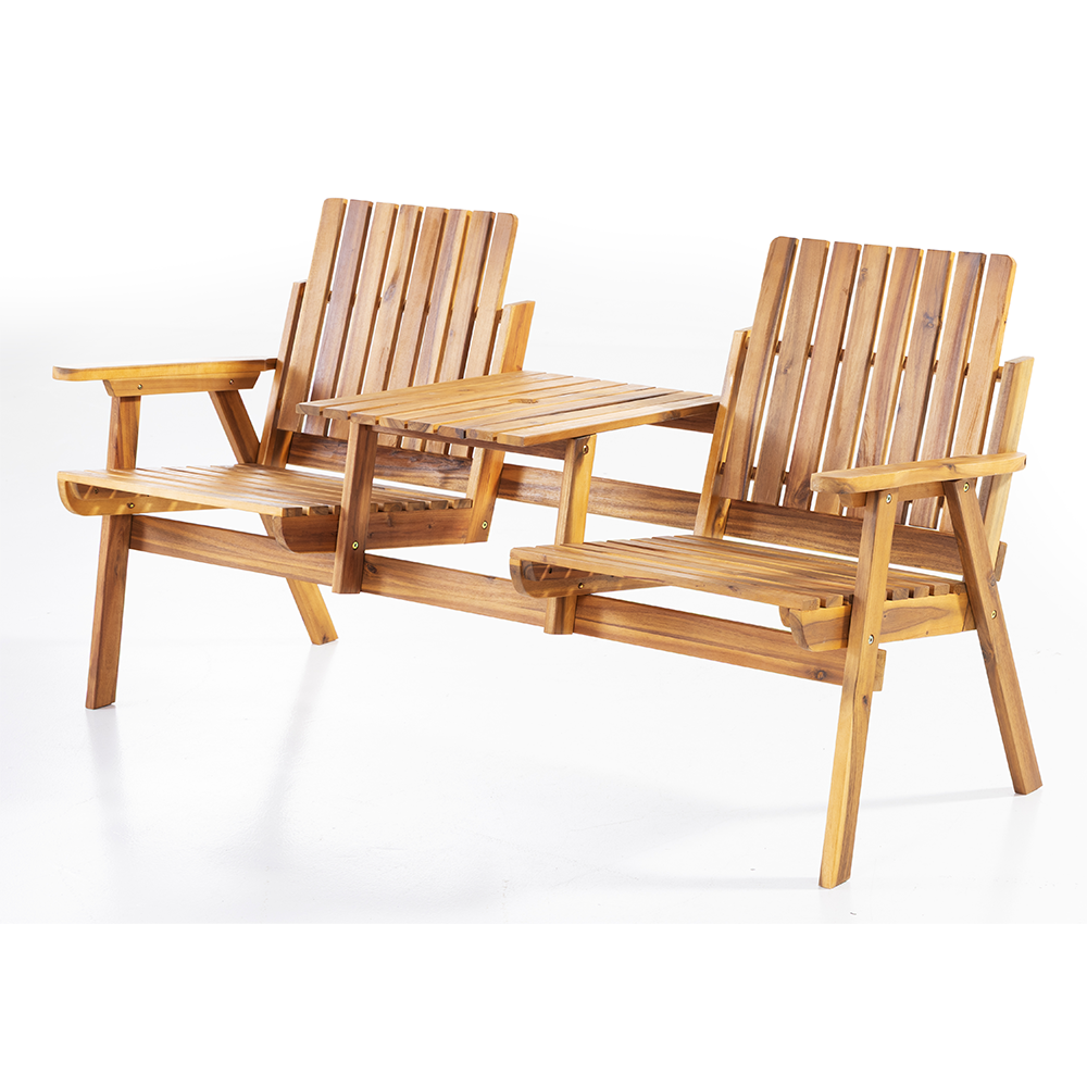 Prestige Home Living Outdoor 2 – Sitzer Gartenbank mit Tischablage aus Akazienholz, ca. 153 x 65 x 82 cm – Braun