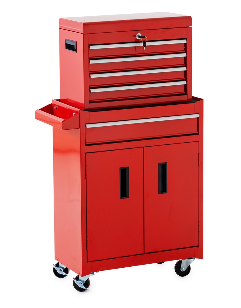 HC Tools 2 in 1 Werkstattwagen 5 Schubladen 50 cm, rot