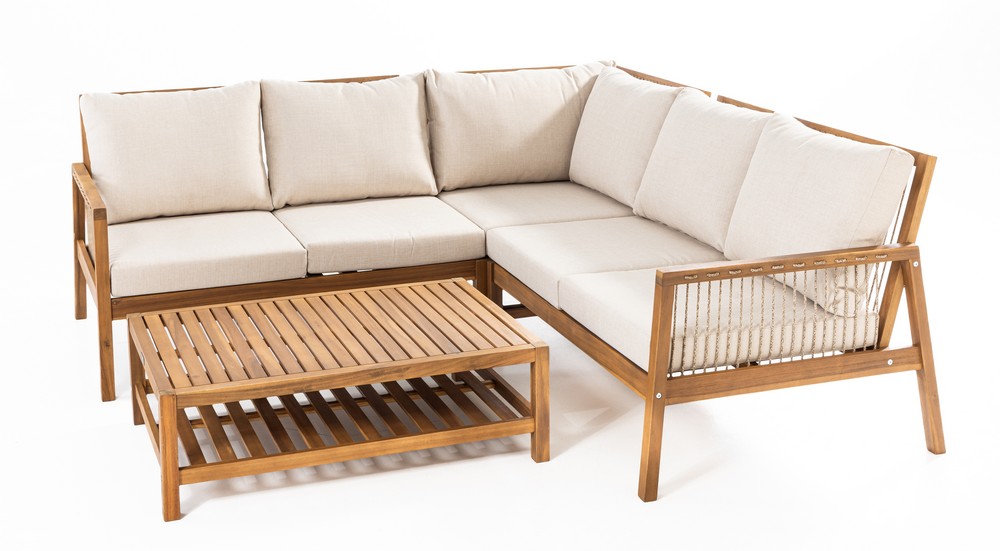 Prestige Home Living Outdoor 15tlg. Ecklounge – Set Melone aus Akazienholz