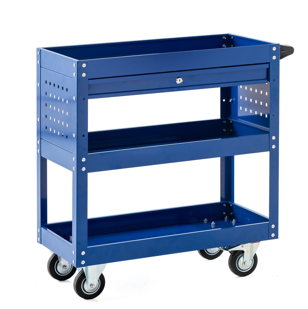 Tech-Craft Werkzeugrollwagen mit 3 Ablagen & verschließbarer Schublade 70x 35x 66 cm blau