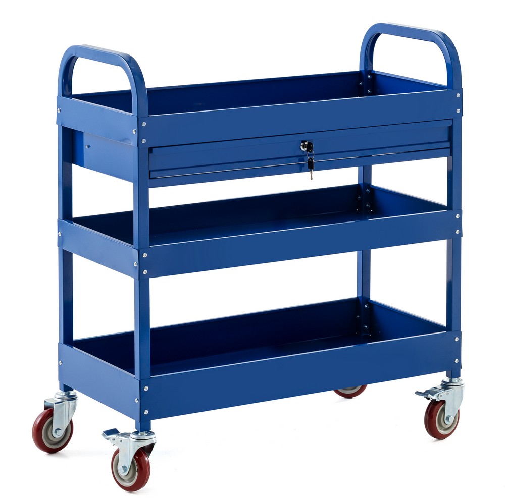 Tech-Craft Werkzeugrollwagen mit 3 Ablagen & verschließbarer Schublade 80x 41x 78 cm blau