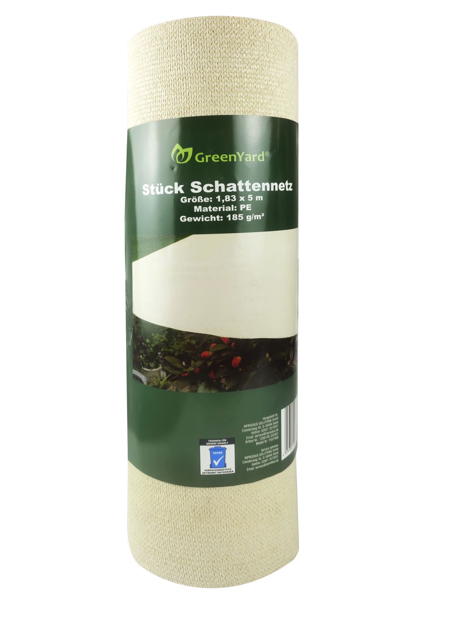 GreenYard Schattierungsnetz Sonnensegel mit UV – Schutz und luftdurchlässigem PE – Gewebe, ca. 1, 83 x 5 m – Grün