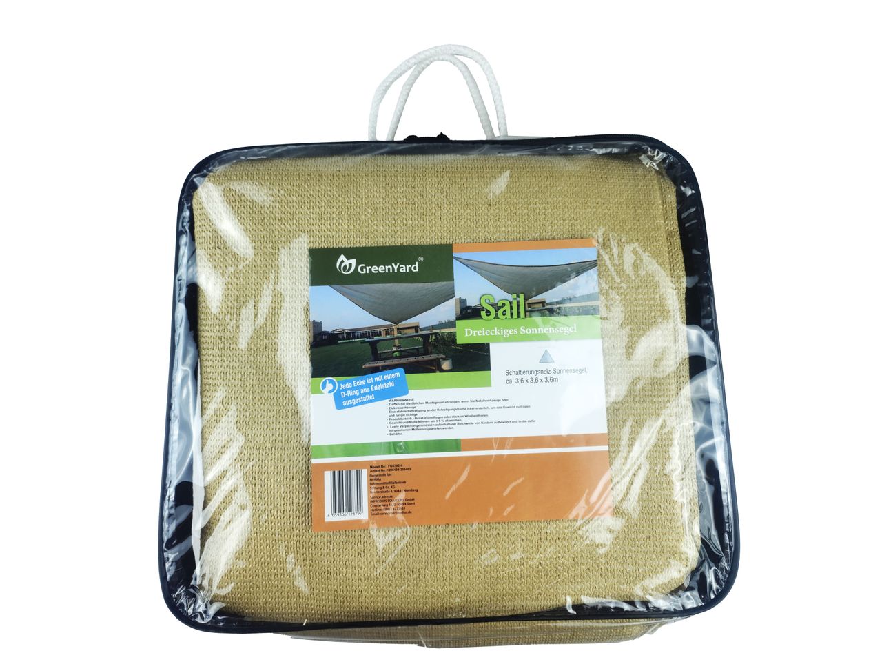 GreenYard Schattierungsnetz Sonnensegel mit luftdurchlässigem PE – Gewebe, ca. 3, 6 x 3, 6 m – Grün