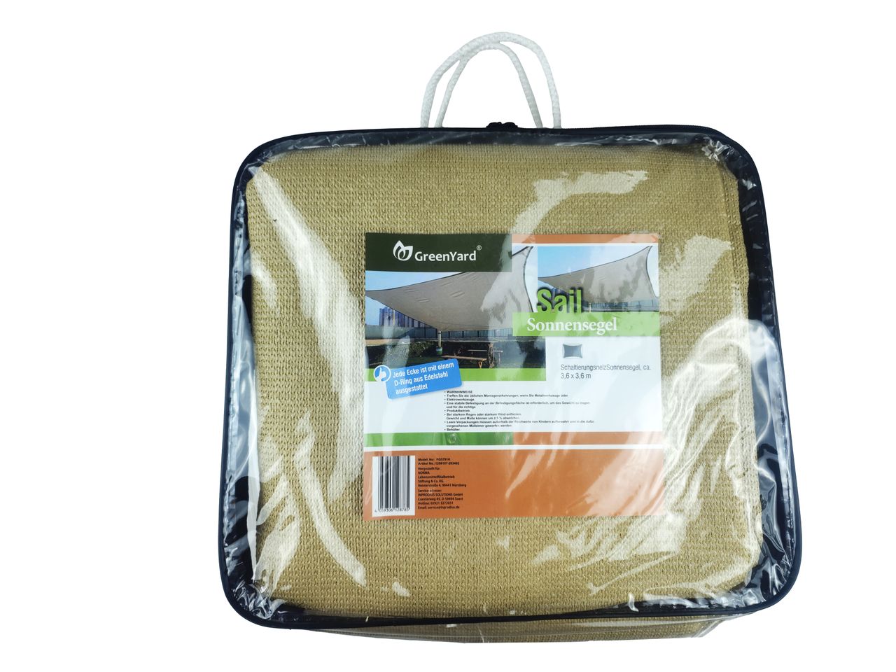 GreenYard Schattierungsnetz Sonnensegel mit luftdurchlässigem PE – Gewebe, ca. 3, 6 x 3, 6 x 3, 6 m – Grün