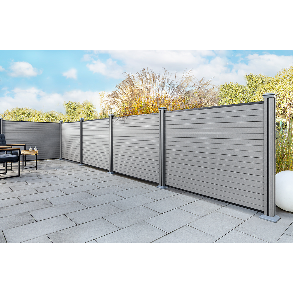 Hardin 1fachgut WPC – Sichtschutzzaun Valla – 5x Element + 6x Pfosten – Grau