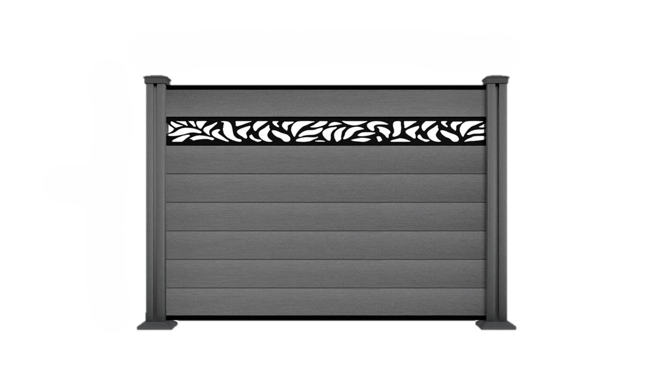 Hardin 1fachgut WPC – Sichtschutzzaun Valla – mit Design 1 Element + 2 Pfosten – Grau