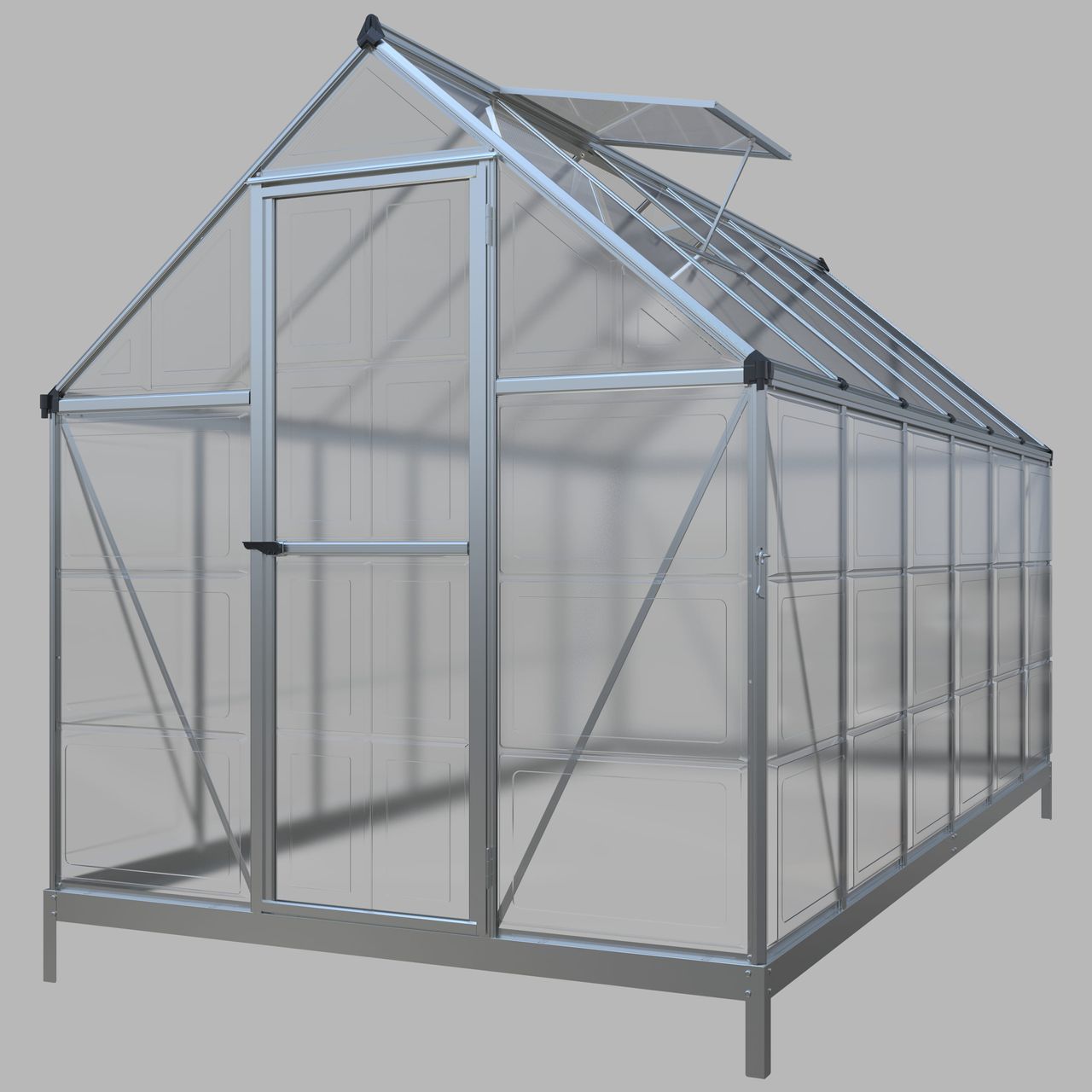 GreenYard Crystal Plus Aluminium Gewächshaus, ca. 360 x 182 x 208 cm – Silber
