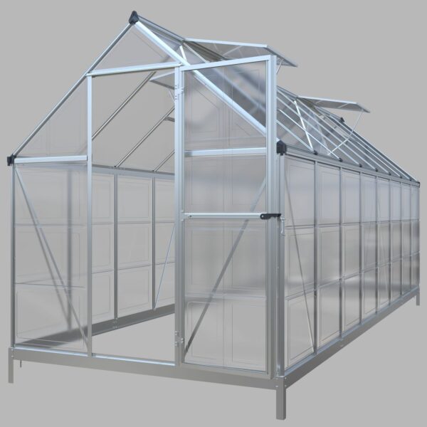 GreenYard Crystal Plus Aluminium Gewächshaus, ca. 480 x 182 x 208 cm – Silber