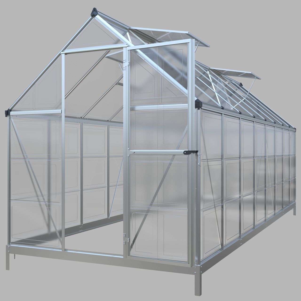 GreenYard Crystal Plus Aluminium Gewächshaus, ca. 480 x 182 x 208 cm – Silber