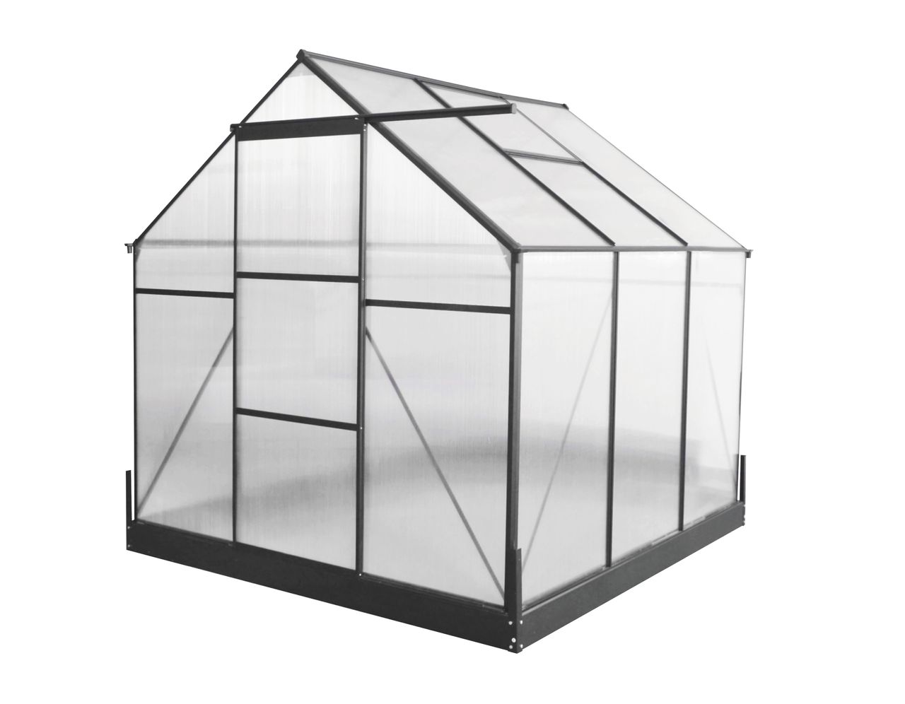 GreenYard Aluminium Gewächshaus mit Dachfenster „Hanoi“, ca. 190 x 190 x 207 cm – Silber