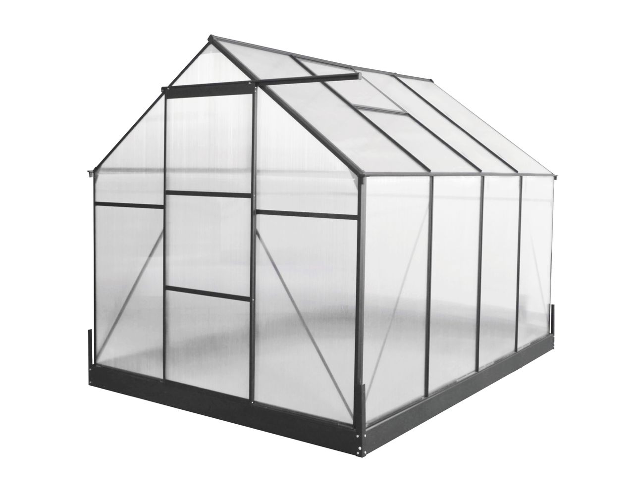 GreenYard Aluminium Gewächshaus mit Dachfenster “Hanoi”, ca. 250 x 190 x 207 cm – Silber
