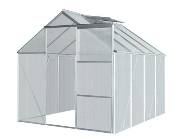 GreenYard Aluminium Gewächshaus mit Dachfenster "Boston", ca. 250 x 190 x 193 cm – Silber