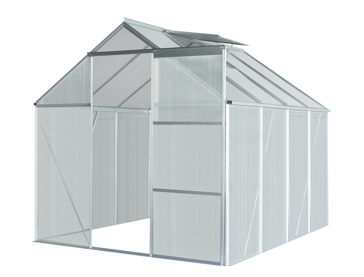 GreenYard Aluminium Gewächshaus mit Dachfenster “Boston”, ca. 250 x 190 x 193 cm – Silber