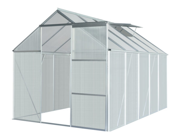 GreenYard Aluminium Gewächshaus mit Dachfenster "Boston", ca. 310 x 190 x 193 cm – Silber