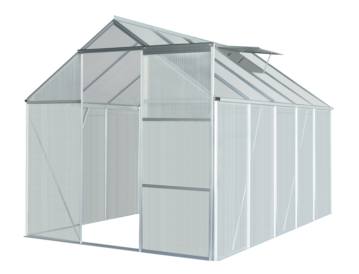 GreenYard Aluminium Gewächshaus mit Dachfenster „Boston“, ca. 310 x 190 x 193 cm – Silber
