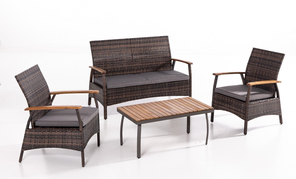 Hardin 1fachgut 7tlg. Gartenmöbelset aus Rattan – Dunkelgrau