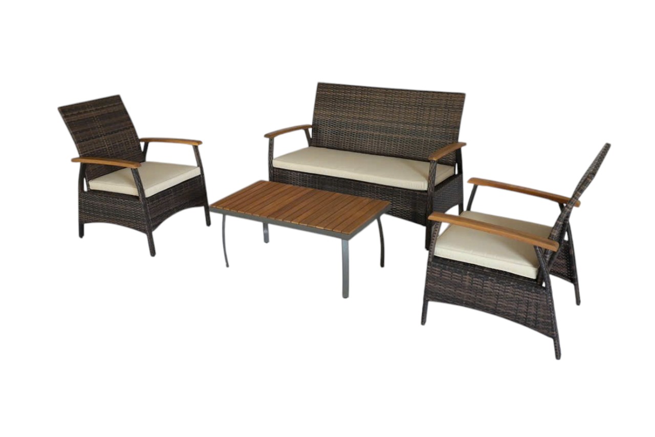 Hardin 1fachgut 7tlg. Gartenmöbelset aus Rattan – Khaki
