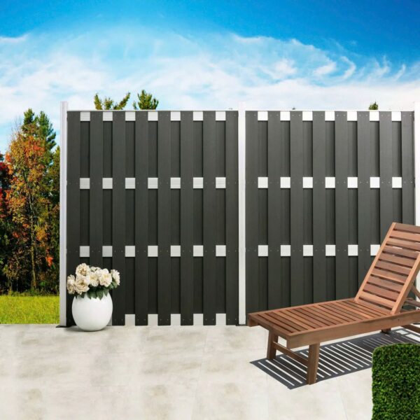 Prestige Home Living Outdoor WPC – Sichtschutzzaun CARMENO Pfosten mit Kappe, ca. 68 x 68 x 185 cm – Schwarz