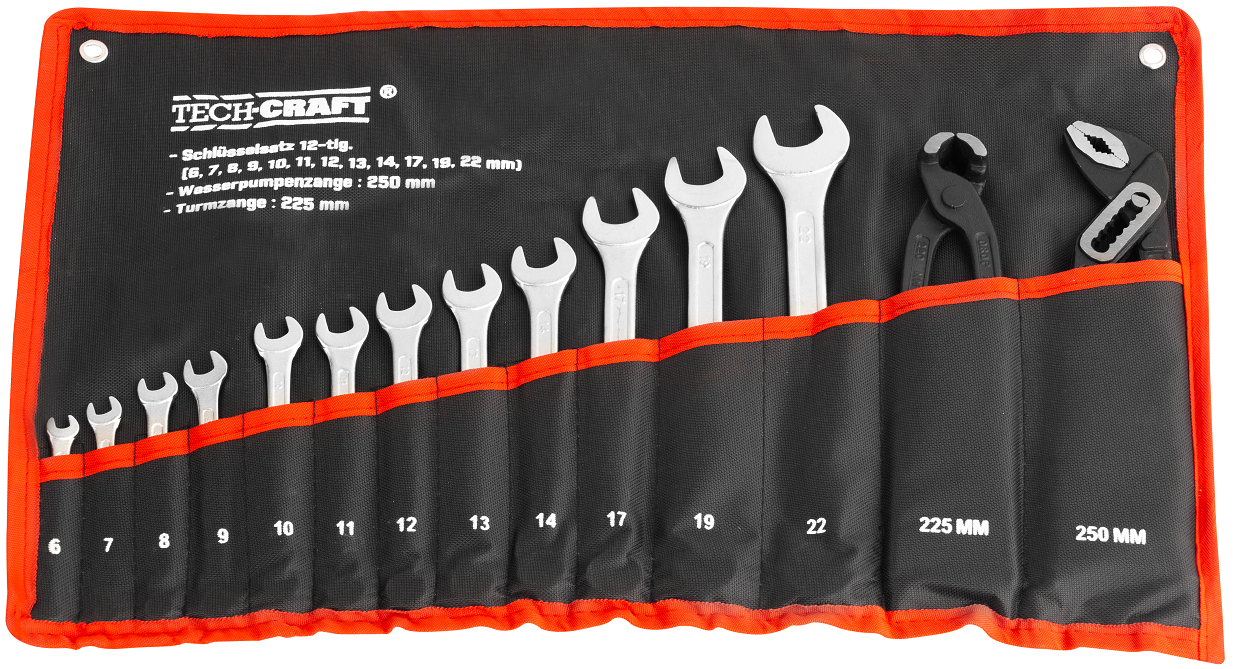 Tech-Craft Werkzeug – Set mit Kneifzange, wasserpumpenzange und Schraubschlüssel – Set 12 tlg.