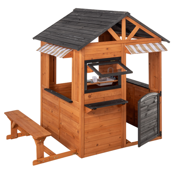 Hardin 1fachgut Holzspielhaus mit Blumentöpfen und Sonnendach, ca.110 × 126 × 156 cm