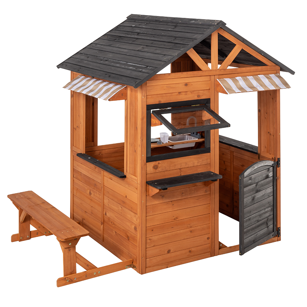 Hardin 1fachgut Holzspielhaus mit Blumentöpfen und Sonnendach, ca.110 × 126 × 156 cm