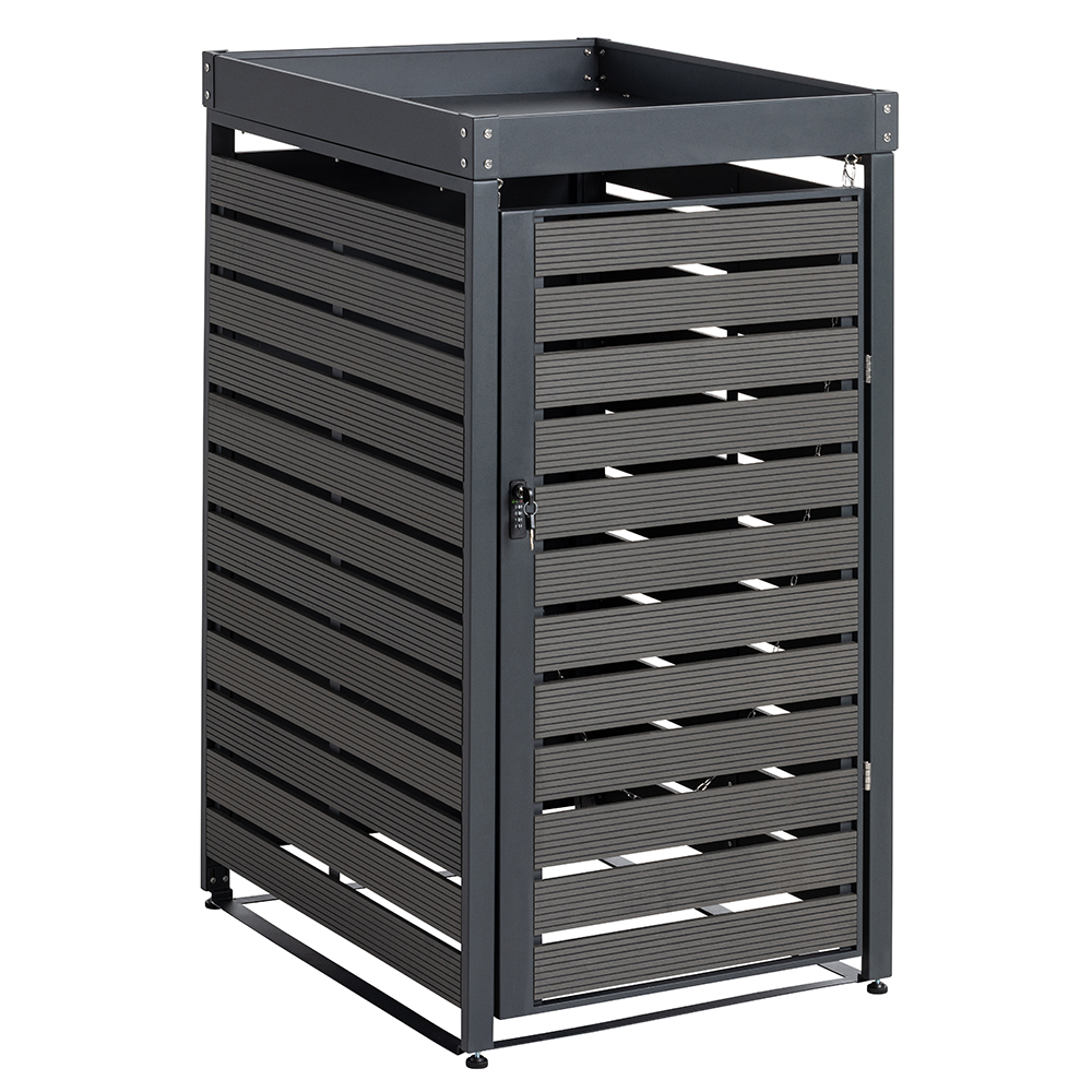 Hardin 1fachgut 1er WPC – Mülltonnenverkleidung mit Pflanzdach aus verzinktem Stahl, ca. 68 x 80 x 124 cm – Anthrazit