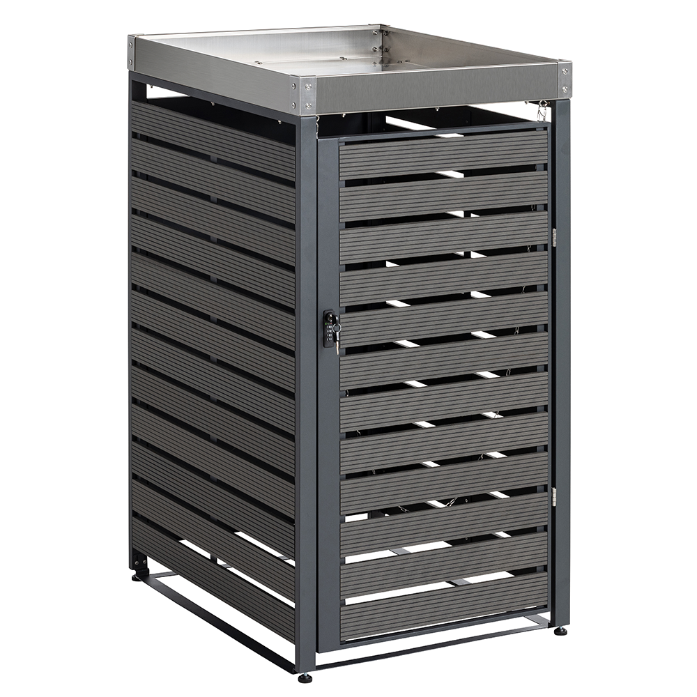 Hardin 1fachgut 1er Mülltonnenverkleidung mit Pflanzdach aus Edelstahl, ca. 68 x 80 x 124 cm – Anthrazit