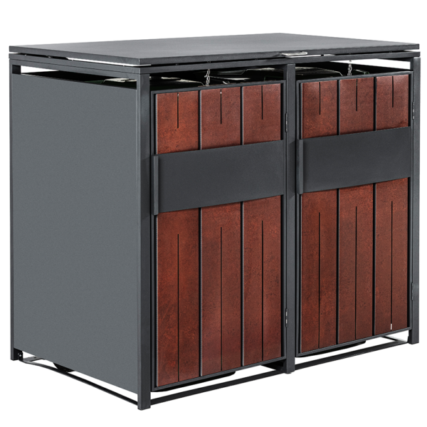 HC Garten & Freizeit 2er Mülltonnenbox aus Stahl, ca. 132 x 80 x 116 cm – Anthrazit
