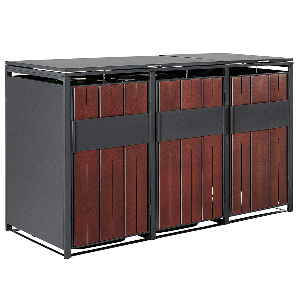HC Garten & Freizeit 3er Mülltonnenbox aus Stahl, ca. 198, 5 x 80 x 116 cm – Anthrazit