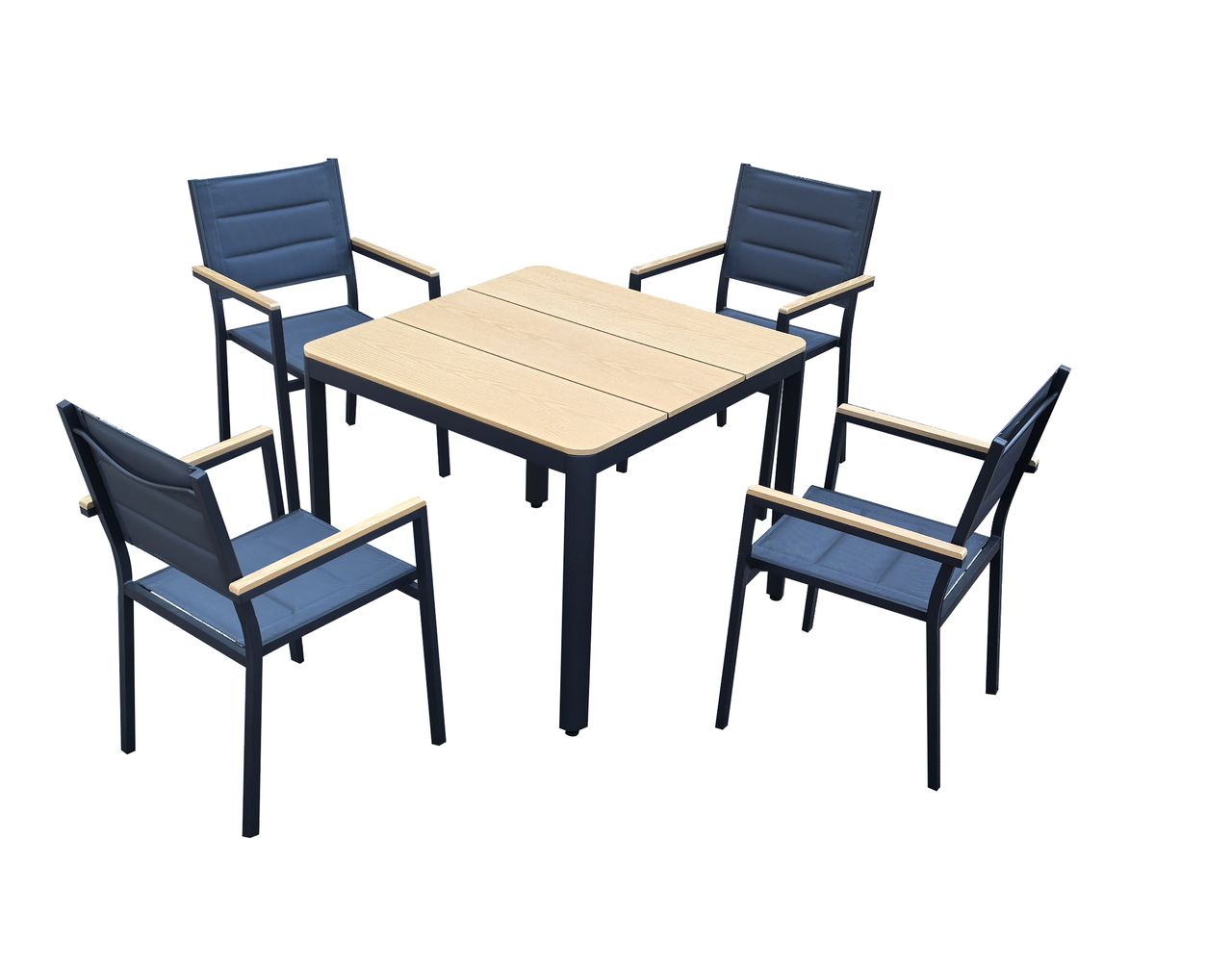GreenYard 5tlg. Sitzgruppe mit Tisch & 4 Stapelstühlen aus Aluminium – Schwarz/Braun
