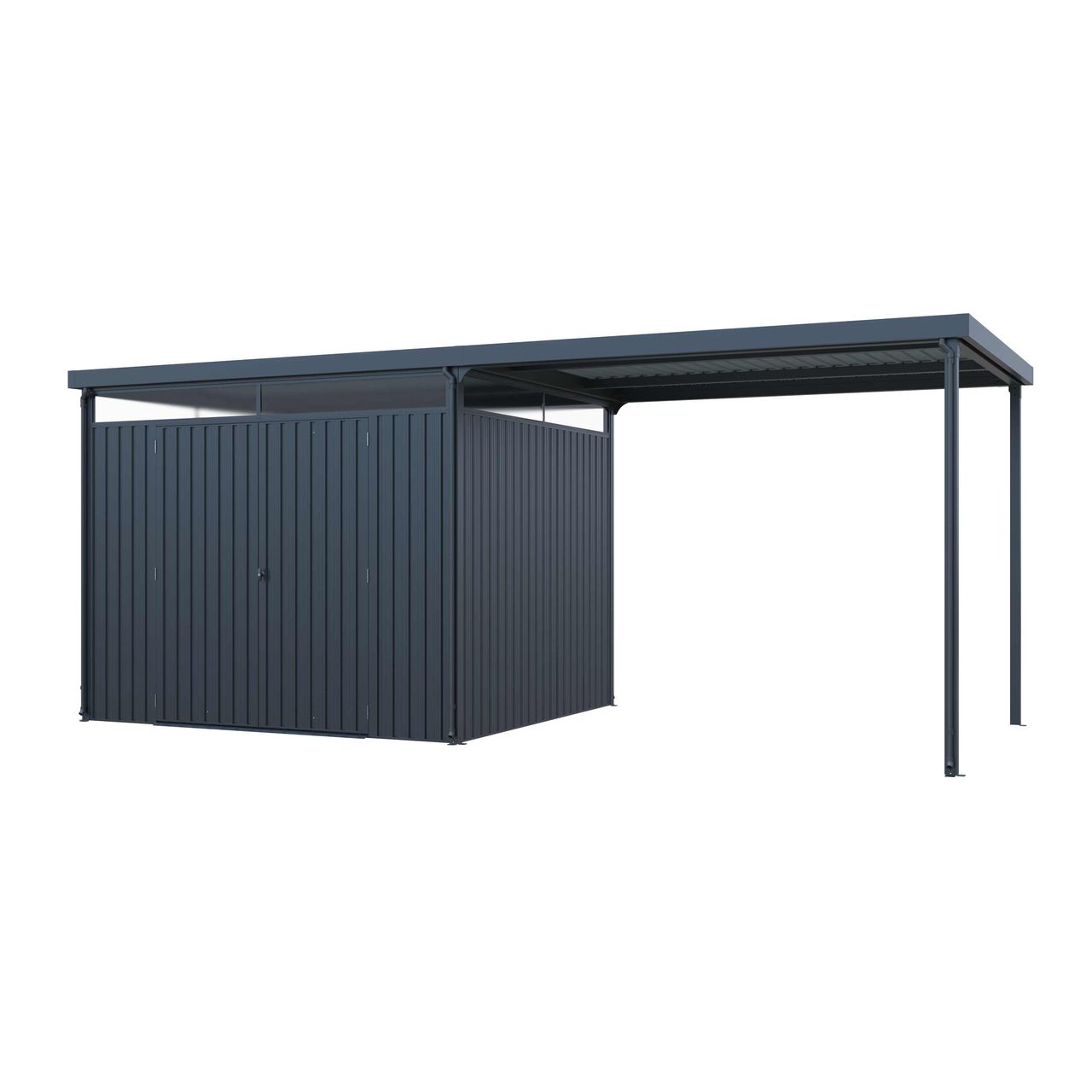 GreenYard Metallgerätehaus 7㎡ Skylight mit 7㎡ Carport – Erweiterung 2 in 1, ca. 245 x 576 x 226 cm