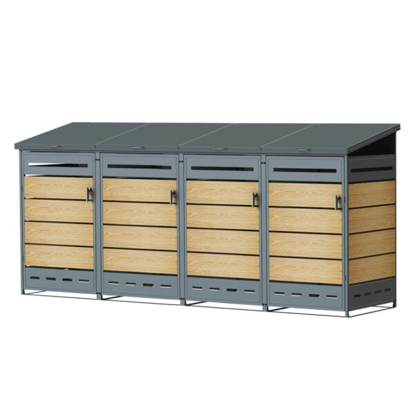 Hardin 1fachgut 4er Mülltonnenverkleidung MÜLO in Holzoptik, ca. 280 x 77, 5 x 130, 5 cm – Anthrazit