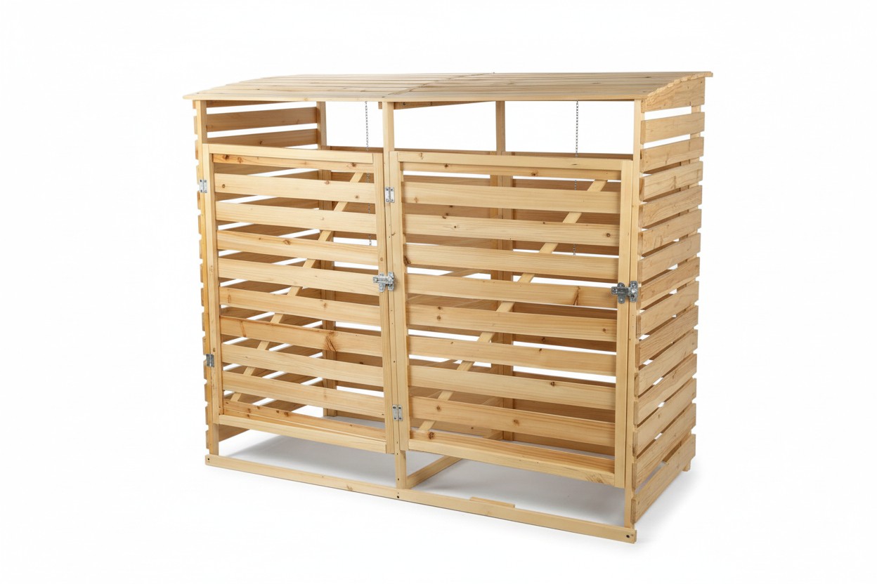 Hardin 1fachgut 2er Mülltonnenbox lackiert aus Holz, wasserfest, ca. 145 x 92 x 122 cm – Hellbraun