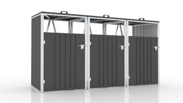 GreenYard 3er Mülltonnenbox aus verzinktem Stahl, ca. 240 x 80 x 122 cm – Anthrazit