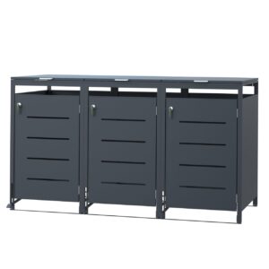 CHILLROI 3er Mülltonnenverkleidung CUBO mit Pedal, ca. 204 x 80 x 118, 5 cm – Anthrazit